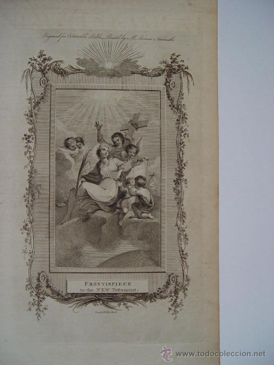 Arte: Frontispicio del Nuevo Testamento - Grabado original de Beilby y Bewick - 1792 - Foto 1