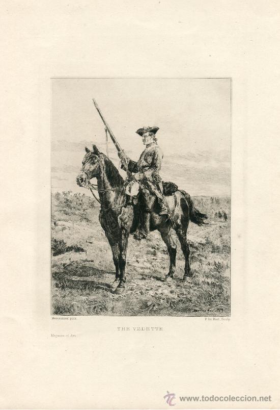 Art: &laquo;The Vedette&raquo;, el centinela - Aguafuerte original de P. Le Rat seg&uacute;n Meissonier