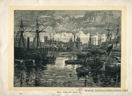 Arte: Grabado &lsquo;Hull, from the Docks&rsquo; - Foto 1