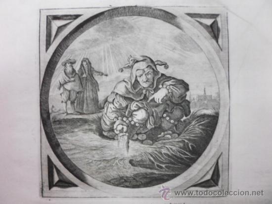 Arte: El buf&oacute;n y escena de la vida cotidiana, 1680, J. Cats - Foto 1