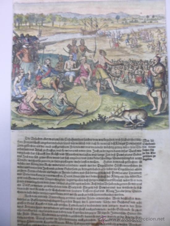 Arte: Nativos y espa&ntilde;oles conversando, 1655, Merian - Foto 1