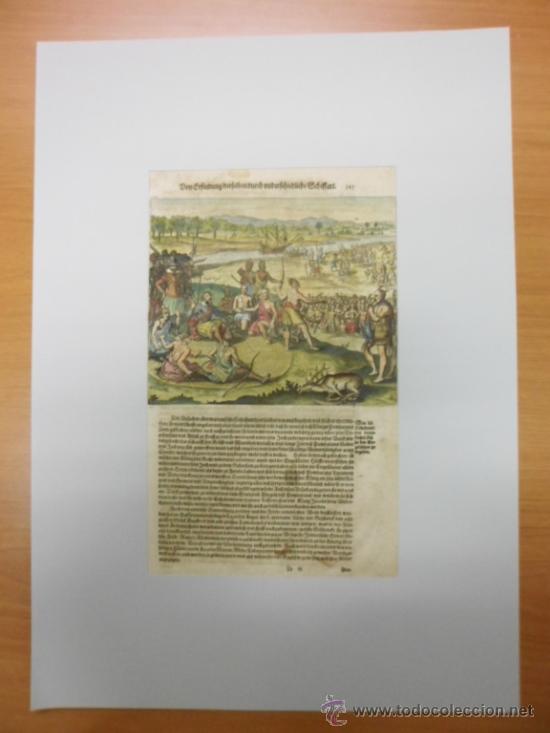 Arte: Nativos y espa&ntilde;oles conversando, 1655, Merian - Foto 2