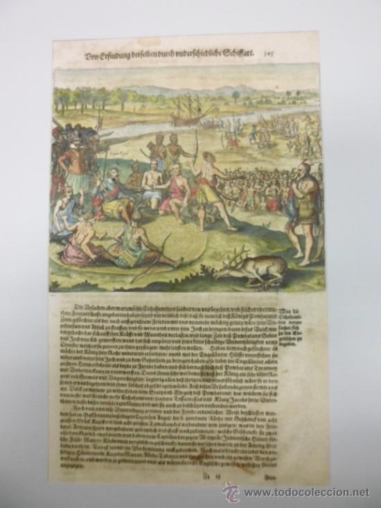 Arte: Nativos y espa&ntilde;oles conversando, 1655, Merian - Foto 3