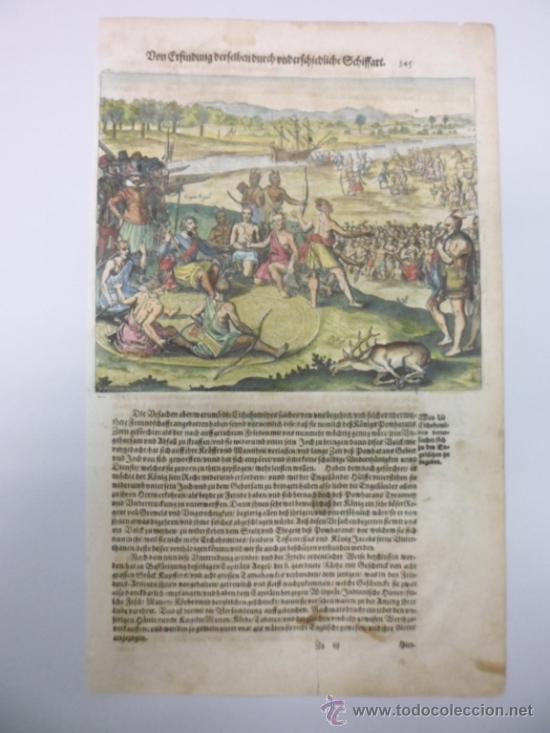 Arte: Nativos y espa&ntilde;oles conversando, 1655, Merian - Foto 4