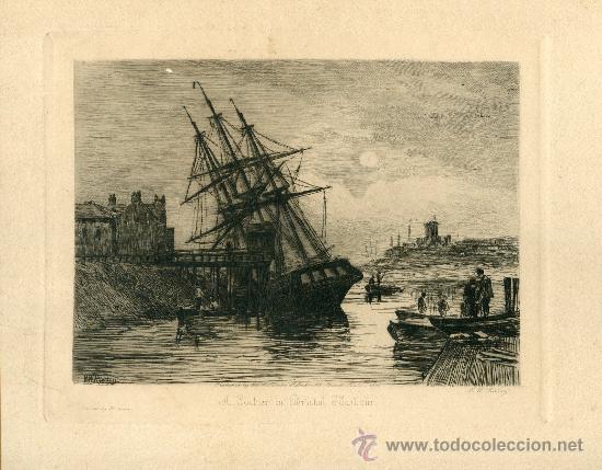 Art: Inglaterra. Bristol. 'A Collier in Bristol harbour' gr M.W.Ridley. Publicado The Art Union London