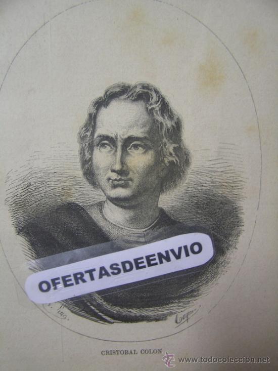 Arte: cristobal colon,13x16,grabado 1886,ref rob bols3