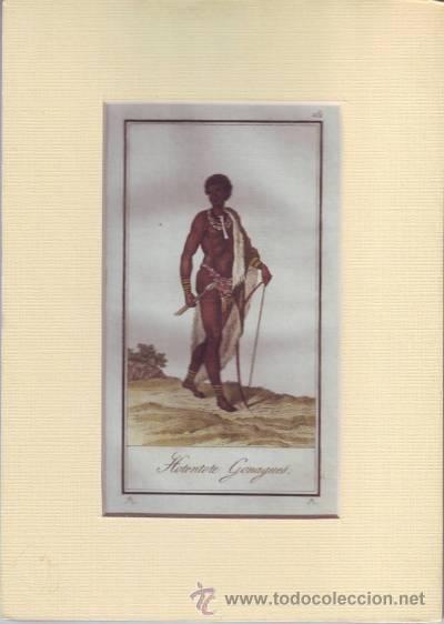 Arte: HOTENTOTE GONAQUES. Grabado de A. Rodr&iacute;guez seg&uacute;n propio dibujo