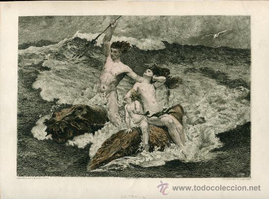 Art: Neptuno - Aguafuerte original de P. A. Mass&eacute; seg&uacute;n C. N. Kennedy - s. XIX