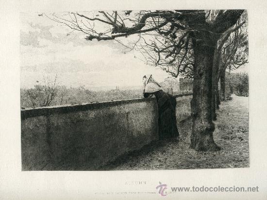 Kunst: &laquo;Autumn&raquo; - Aguafuerte original de E. Salmon sobre L. E. Adan - s. XIX