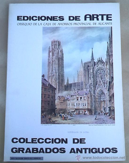 Arte: - COL. GRABADOS ANTIGUOS TEMA TEMPLOS Y EDIFICIOS  5 LAMINAS EN CARPETA - Foto 1