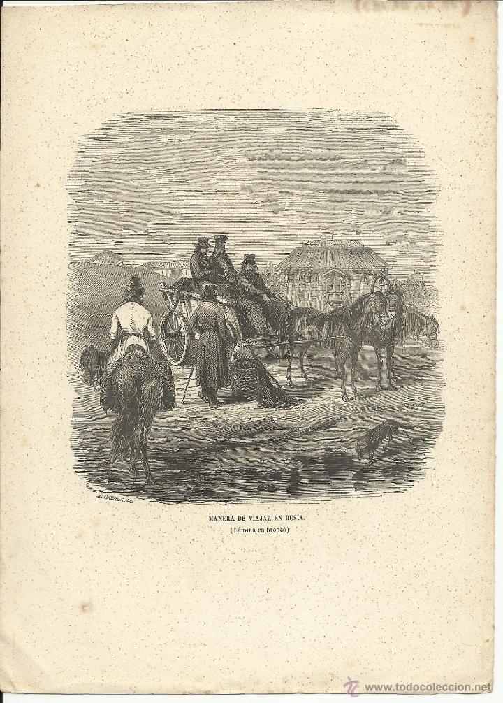 Arte: ANTIGUO GRABADO (LAMINA EN BRONCE) MANERA DE VIAJAR EN RUSIA