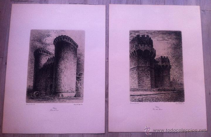 Kunst: lote dos grabados grabado ernest furi&oacute; torres de quart y torres del serrans serranos valencia