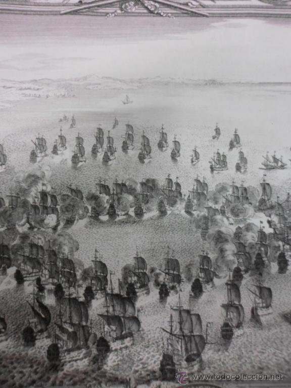 Arte: Batalla naval de Malaga (Espa&ntilde;a), 1735, Du Bosc - Foto 5