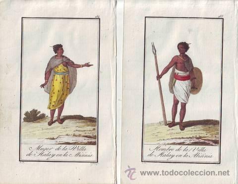 Arte: HOMBRE DE LA VILLA DE HALAY EN LA ABISINIA. MUGER DE LA VILLA DE HALAY EN LA ABISINIA. 2 grabados