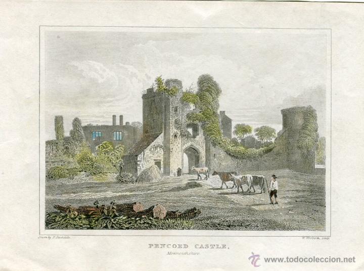 Art: Inglaterra. 'Pencoed Castle' grabado por W. Woolnoth sobre un dibujo de F. Stockdale