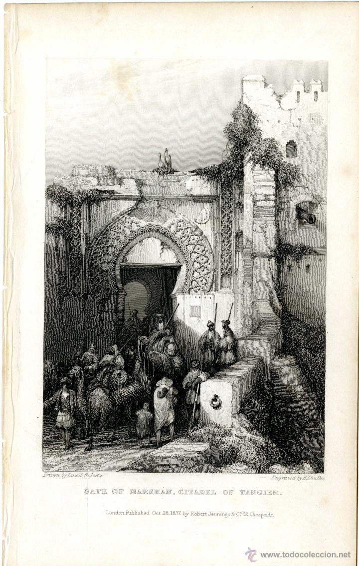 Arte: T&aacute;nger, puerta de Marsh&aacute;n. David Roberts, 1837 - Foto 1