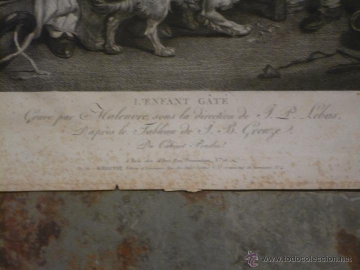 Arte: Grabado franc&eacute;s antiguo, S. XVIII LEnfant Gat&eacute; - Foto 2