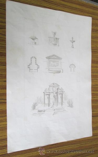Arte: Grabado de arquitectura - FONTAINE - Traite D&acute;architecture - edifices 1863 - Foto 1