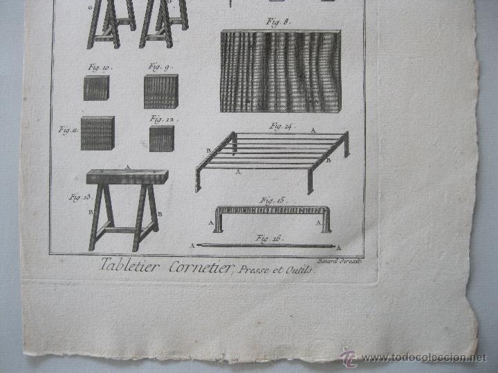 Arte: Oficios. Tabletier Cornetier, Presse et Outils. Diderot y DAlembert.1779 - Foto 2