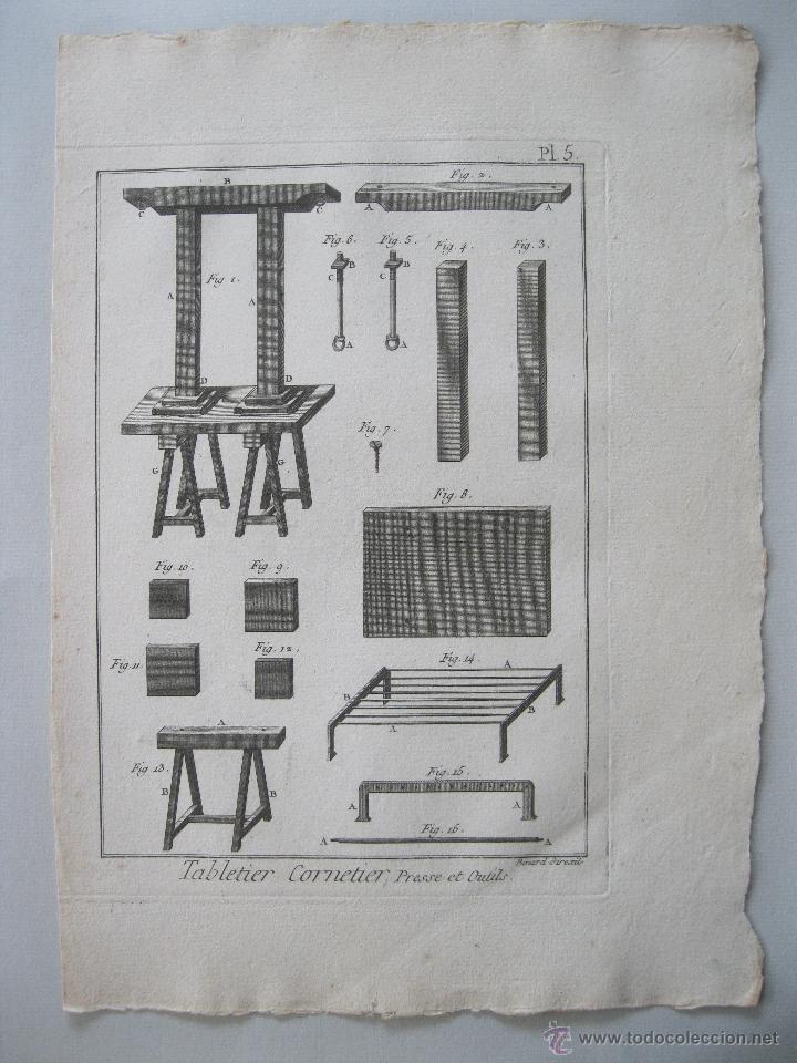 Arte: Oficios. Tabletier Cornetier, Presse et Outils. Diderot y DAlembert.1779 - Foto 1