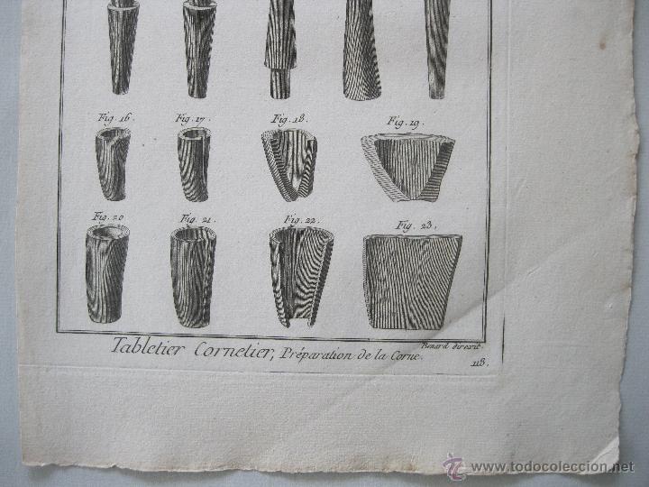 Arte: Oficios. Tabletier Cornetier, Pr&eacute;paration de la Corne. Diderot y DAlembert.1779 - Foto 2