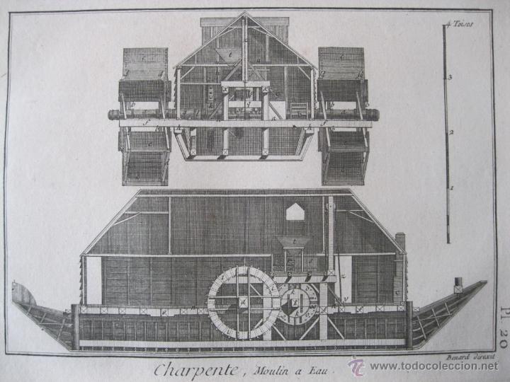Arte: Oficios. Charpente, Moulin &agrave; Eau. Diderot y DAlembert.1779 - Foto 1
