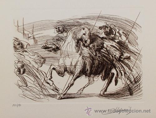 Kunst: JEAN DUPUIS CABALLO JINETE SERIE CHEVALS AGUAFUERTE ORIGINAL NUMERADO 153/180 FIRMADO A MANO A L&Aacute;PIZ