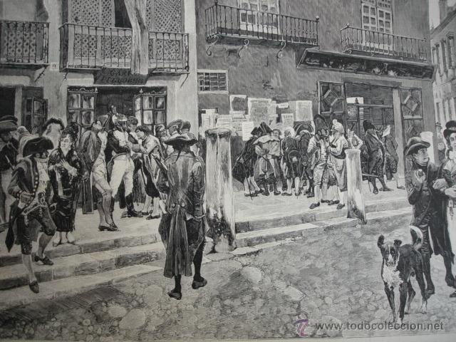 Arte: EL MENTIDERO .JOSE JIMENEZ Y ARANDA .A&Ntilde;O 1878