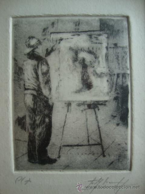 Arte: Grabado de un pintor pintando - Foto 1