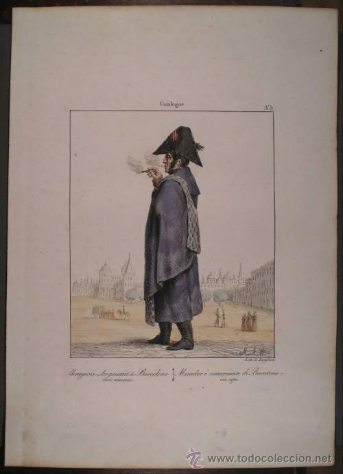 Art: PIGAL, Edme-Jean: MORADOR O COMERCIANTE DI BARCELONA, con capa. (1825)