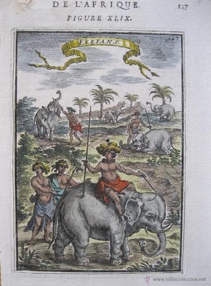 Arte: Elefantes africanos, 1683. Mallet - Foto 1
