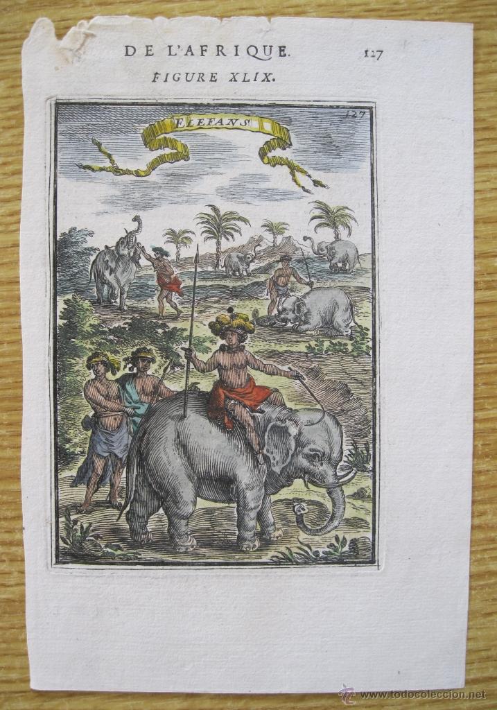 Arte: Elefantes africanos, 1683. Mallet - Foto 2