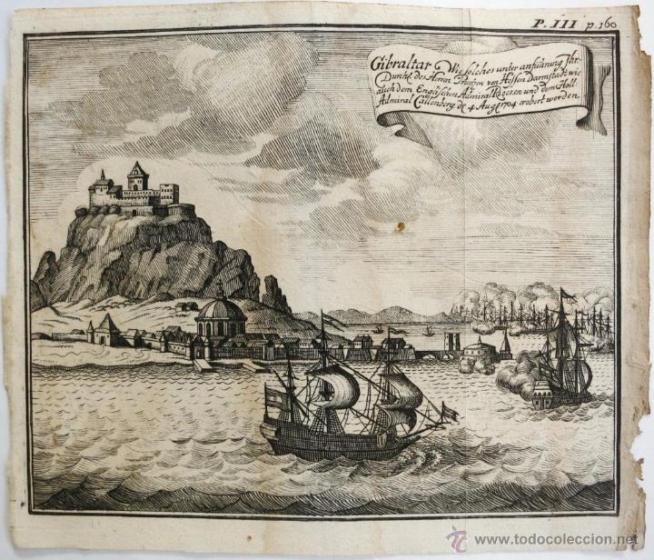 Arte: Batalla naval en Gibraltar, sur de Espa&ntilde;a, 1730. Dumont - Foto 1