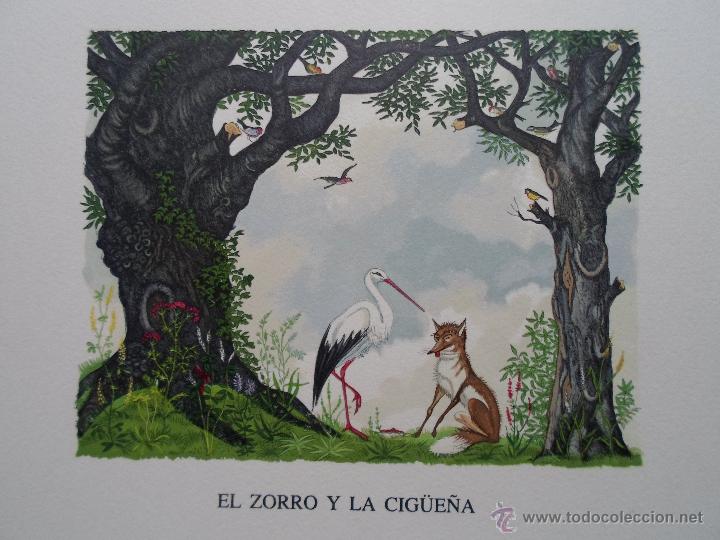 Art: Henry Lemari&eacute; (Francia 1798-1880) grabado 30 tintas de 10x8, 1991 num 248/475. F&aacute;bula Jean Fontaine