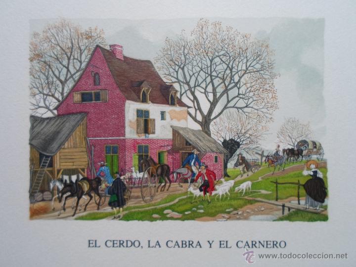 Art: Henry Lemari&eacute; (Francia 1798-1880) grabado 30 tintas de 10x8, 1991 num 248/475. F&aacute;bula Jean Fontaine