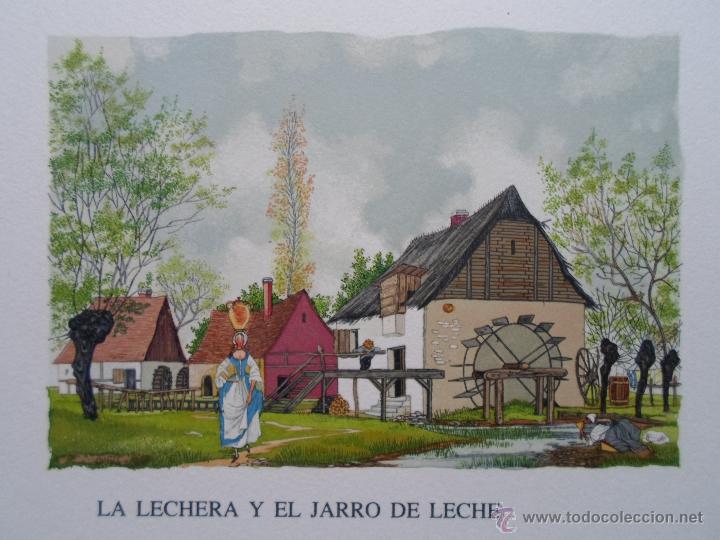 Art: Henry Lemari&eacute; (Francia 1798-1880) grabado 30 tintas de 10x8, 1991 num 248/475. F&aacute;bula Jean Fontaine