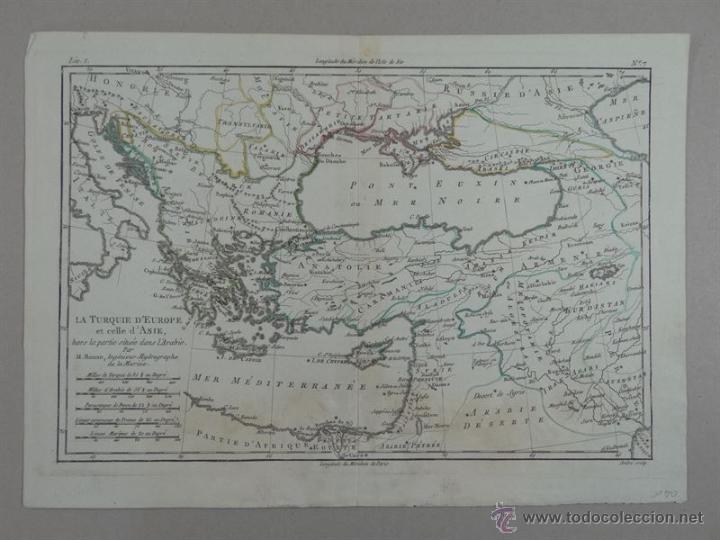 Arte: Mapa de Grecia y Turqu&iacute;a, 1750. Bonne/Andr&eacute; - Foto 1