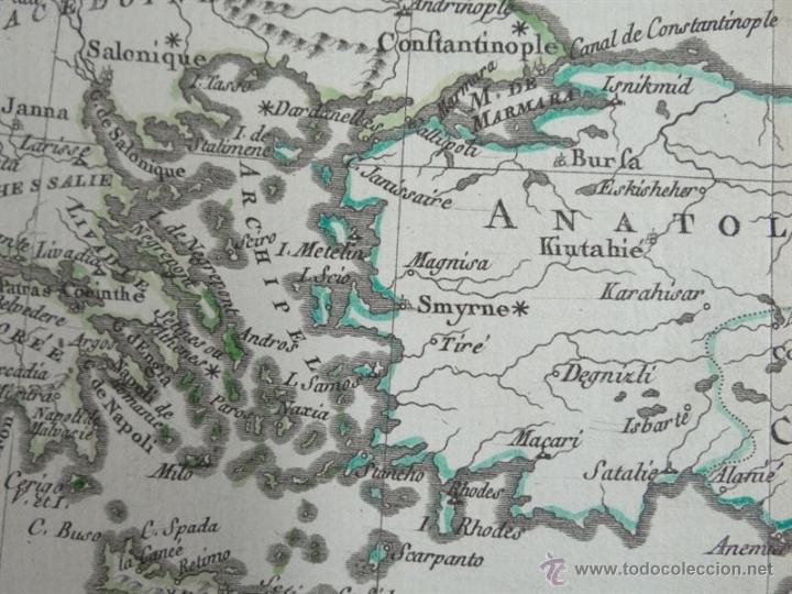Arte: Mapa de Grecia y Turqu&iacute;a, 1750. Bonne/Andr&eacute; - Foto 3