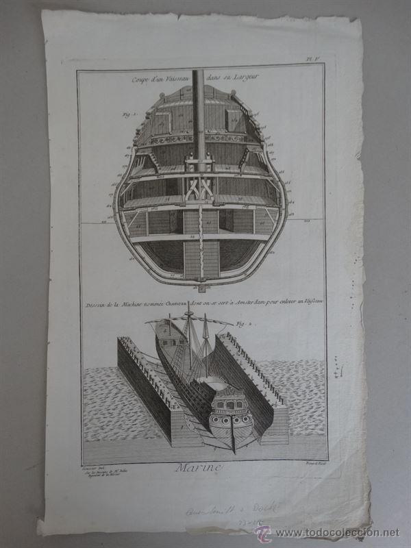 Arte: Marine, Construcci&oacute;n barco. 1755.Diderot - Foto 2