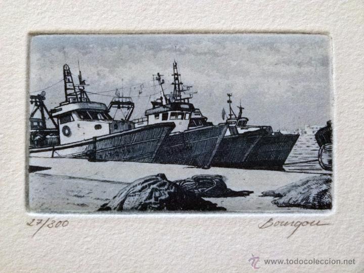 Arte: Grabado de una barca de pesca de J.M&ordf; del Valle Bourgon - Foto 1