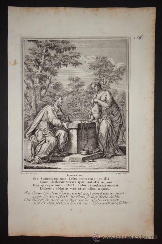 Arte: Mujer samaritana y Jes&uacute;s, 1708. Weigel - Foto 1
