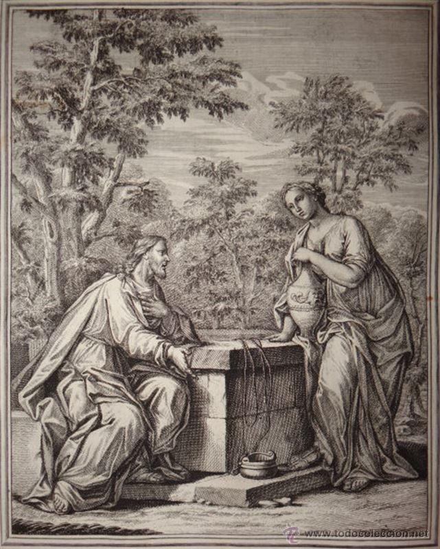 Arte: Mujer samaritana y Jes&uacute;s, 1708. Weigel - Foto 2