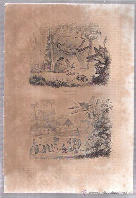 Arte: GRABADOS DE CABANA DE PURIS, Y ALDEA DE COROADOS. 18,8X27 CM - Foto 1