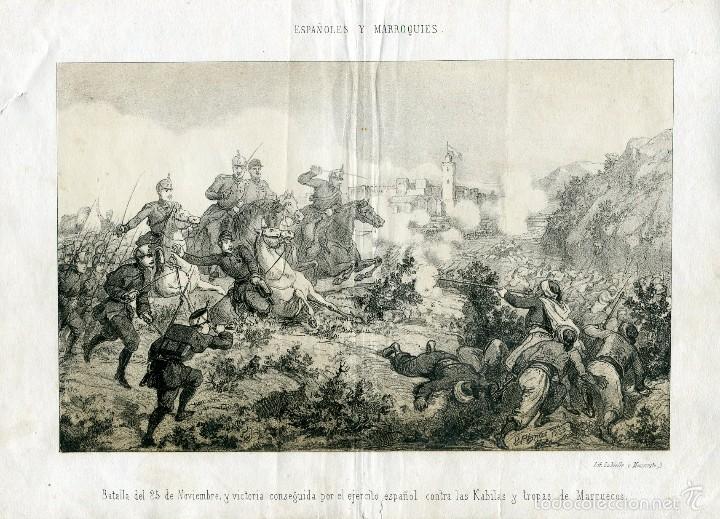 Kunst: Batalla del 25 de noviembre de 1859, Guerra de &Aacute;frica - Litograf&iacute;a original