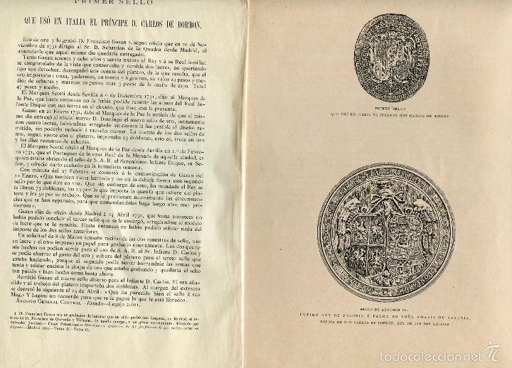Arte: Sellos de Carlos de Borb&oacute;n y Augusto III - Grabado antiguo - hoja de libro