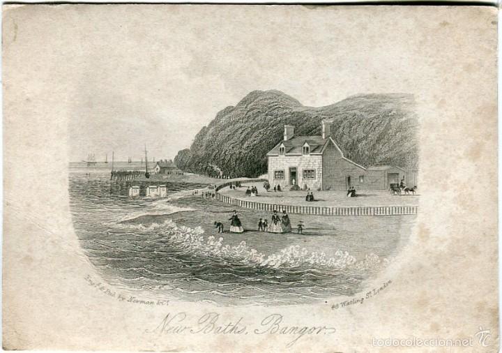 Arte: Ba&ntilde;os nuevos de Bangor, Gales - Grabado original de Newman & Co - 1852