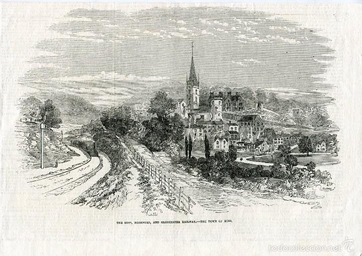 Art: Ferrocarril de Ross, Hereford y Gloucester - Grabado original - 1855