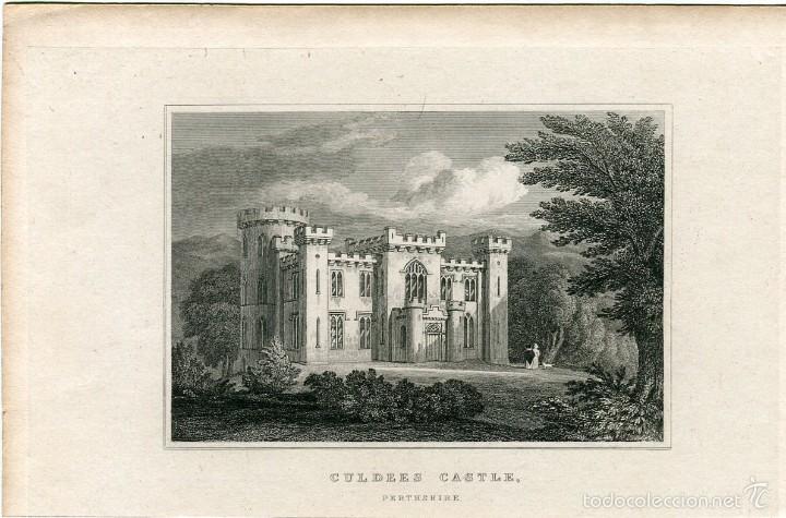 Arte: Culdees Castle, Perthshire, Escocia - Grabado original antiguo - 1831