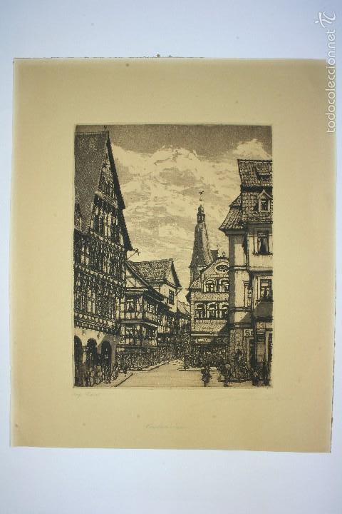 Art: Grabado de centro ciudad centro europea.