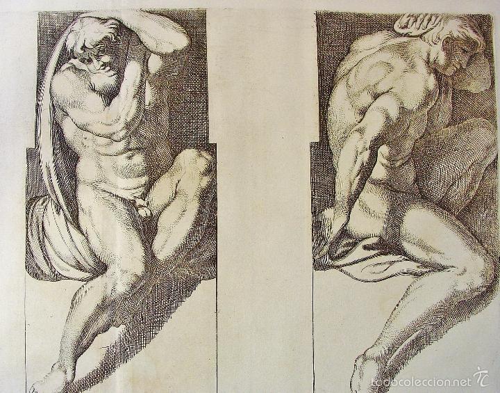 Arte: TRES DESNUDOS MASCULINOS. ARNOLD VAN WESTERHOUT (1651-1725). GRABADOR: CARLO CESIO. SIGLO XVII - Foto 2 - 58127748